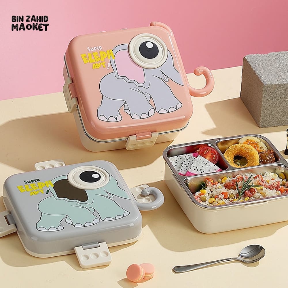 CARTOON ANIMAL CHARACTER DIVIDED LUNCH BOX PORTABLE KIDS LUNCHBOX WITH COMPARTMENTS - SUPER ELEPHANT
