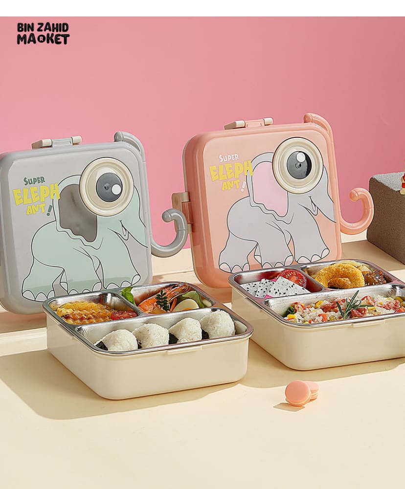 CARTOON ANIMAL CHARACTER DIVIDED LUNCH BOX PORTABLE KIDS LUNCHBOX WITH COMPARTMENTS - SUPER ELEPHANT