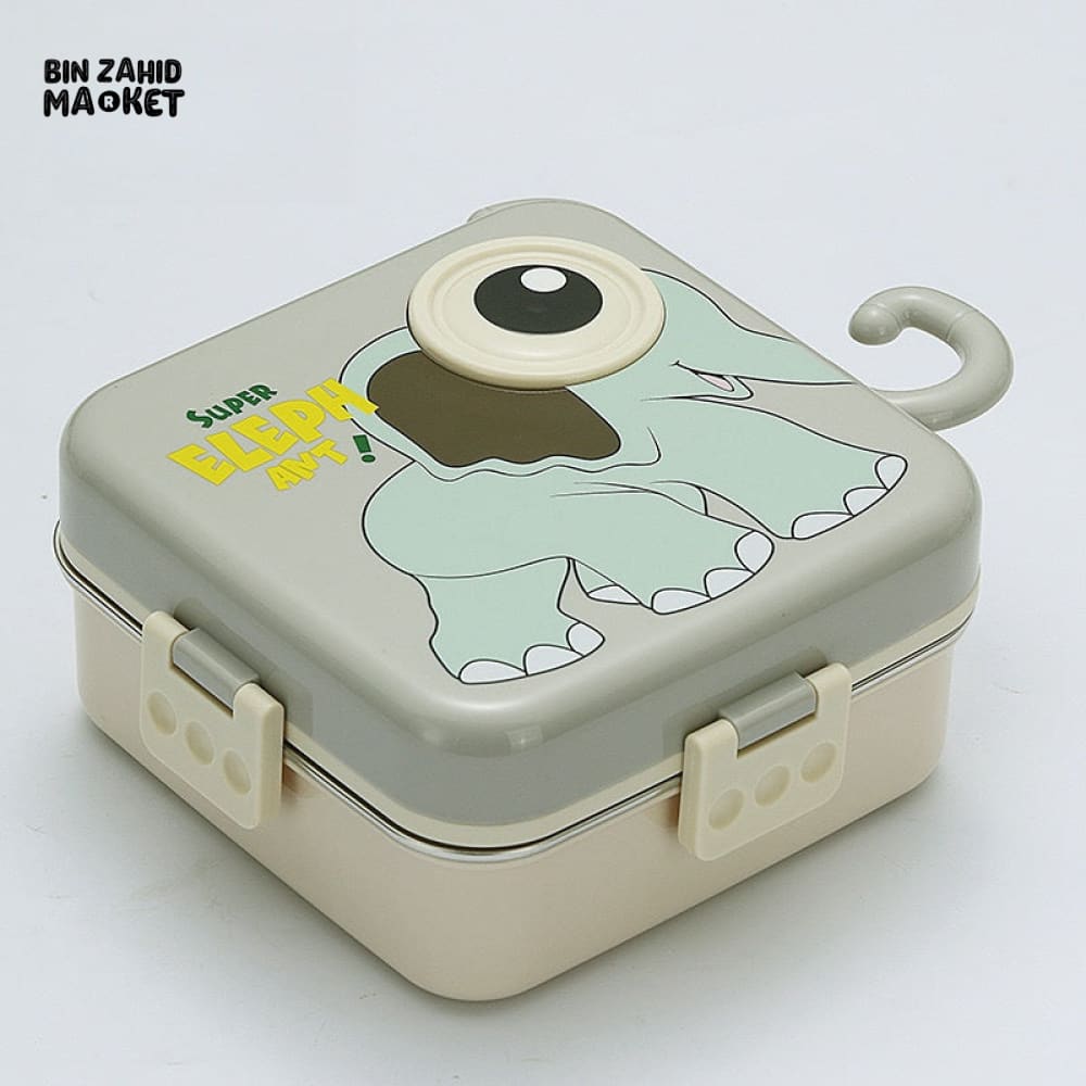 CARTOON ANIMAL CHARACTER DIVIDED LUNCH BOX PORTABLE KIDS LUNCHBOX WITH COMPARTMENTS - SUPER ELEPHANT