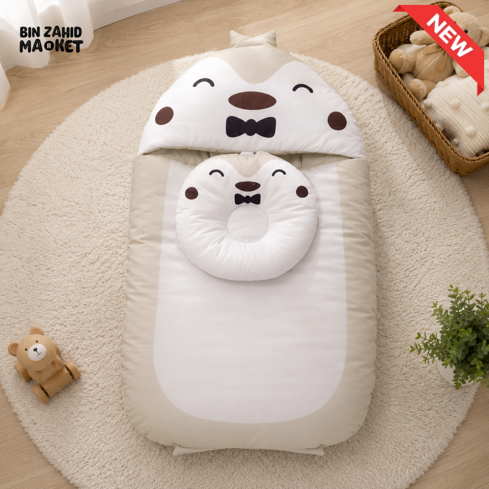 CARTOON CHICK DESIGN COTTON POLYESTER BABY SLEEPING BAG WITH MATCHING PILLOW