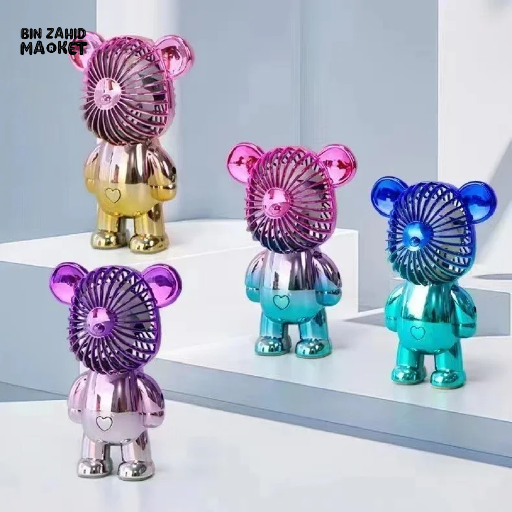 CARTOON MINI VIOLENT BEAR FAN 3-SPEED USB PORTABLE RECHARGEABLE GRADIENT HANDHELD FAN