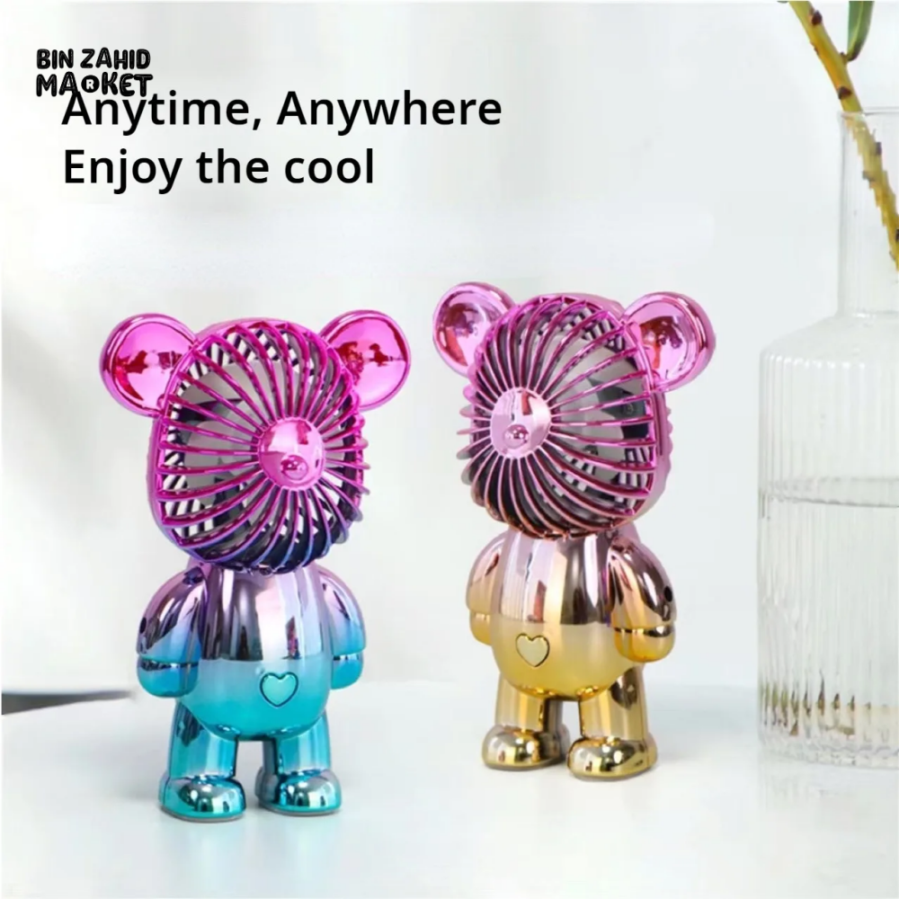 CARTOON MINI VIOLENT BEAR FAN 3-SPEED USB PORTABLE RECHARGEABLE GRADIENT HANDHELD FAN