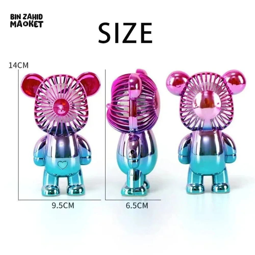 CARTOON MINI VIOLENT BEAR FAN 3-SPEED USB PORTABLE RECHARGEABLE GRADIENT HANDHELD FAN
