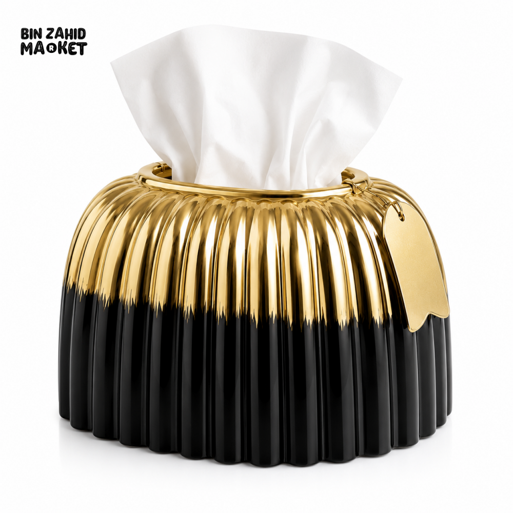 LUXURY TISSUE BOX HOLDER - BLACK & GOLD