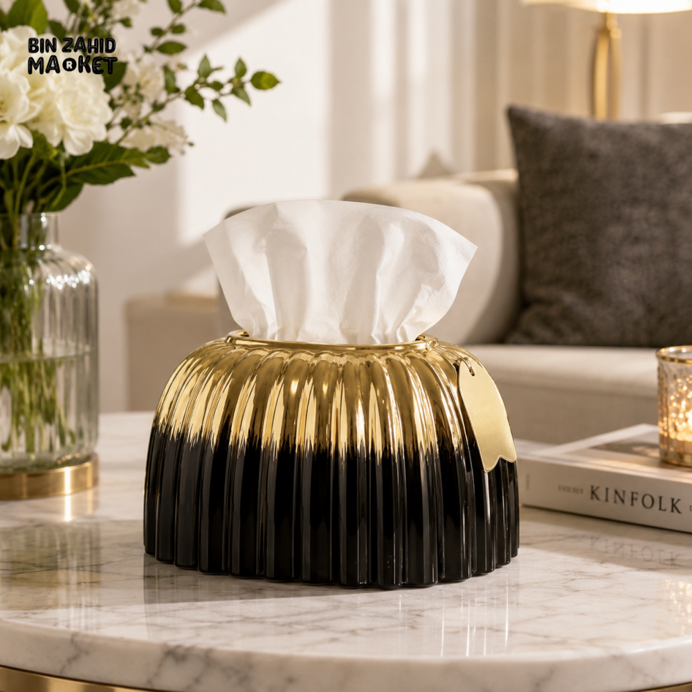 LUXURY TISSUE BOX HOLDER - BLACK & GOLD