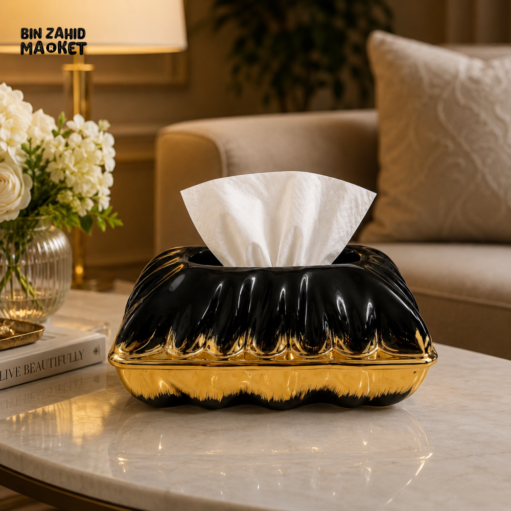 LUXURY CERAMIC TISSUE BOX HOLDER - BLACK&GOLD