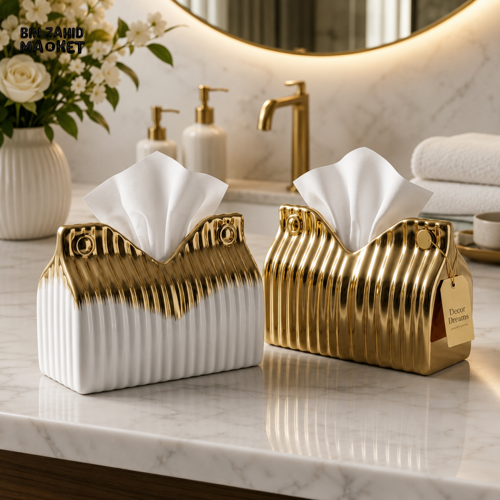 CERAMIC LUXURY SCALLOPED CERAMIC TISSUE BOX HOLDER