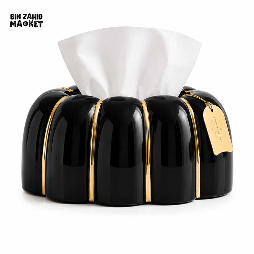 LUXURY RIBBED TISSUE BOX HOLDER SET - BLACK & WHITE
