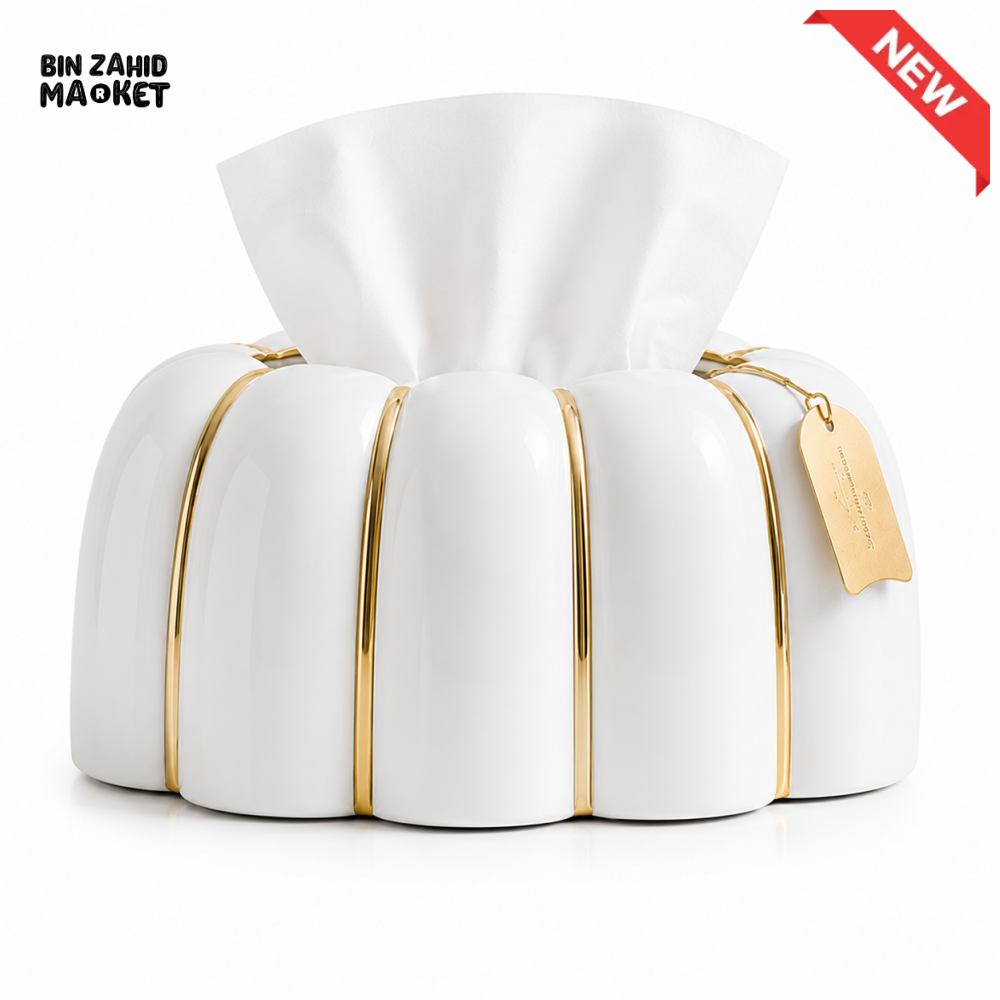 LUXURY RIBBED TISSUE BOX HOLDER SET - BLACK & WHITE