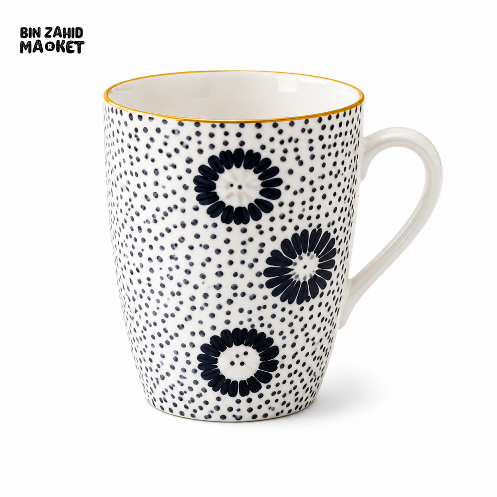 CERAMIC COFFEE MUG SET (1 PCS) - black flower
