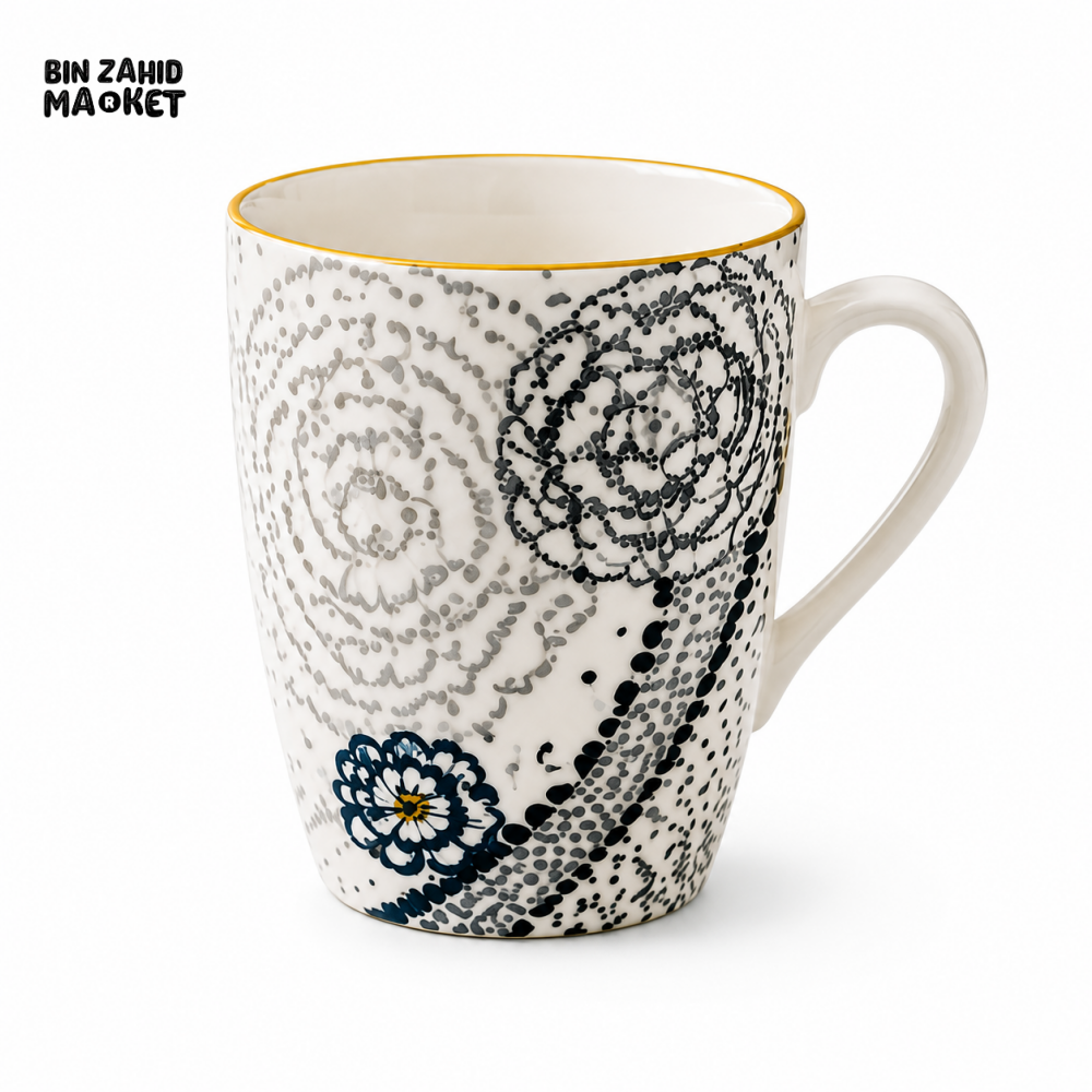 CERAMIC COFFEE MUG SET (1 PCS) - light white flower