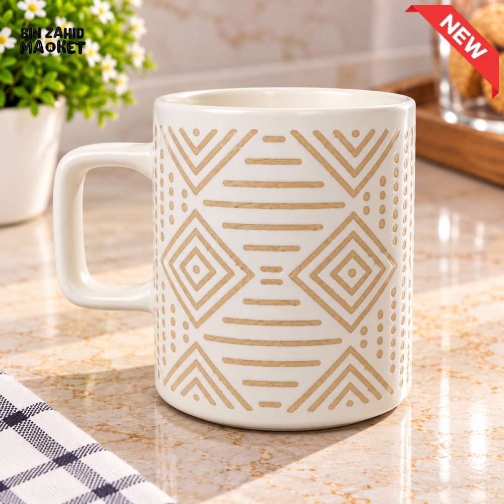 CERAMIC COFFEE MUG WITH GEOMETRIC PATTERN - Mugs