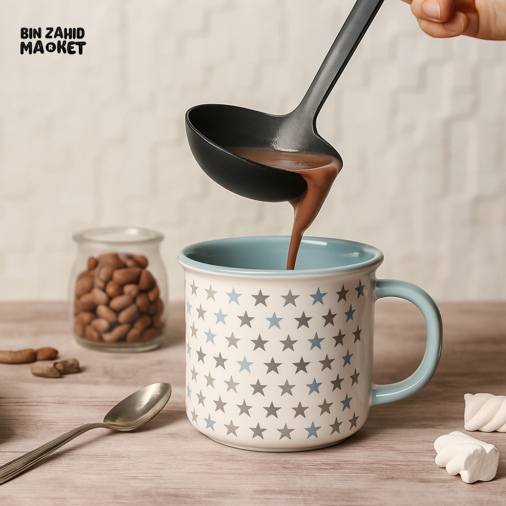 CERAMIC COFFEE MUG WITH MULTICOLOR STAR PATTERN – BLUE HANDLE VINTAGE STYLE PERFECT FOR HOT CHOCOLATE & COFFEE LOVERS