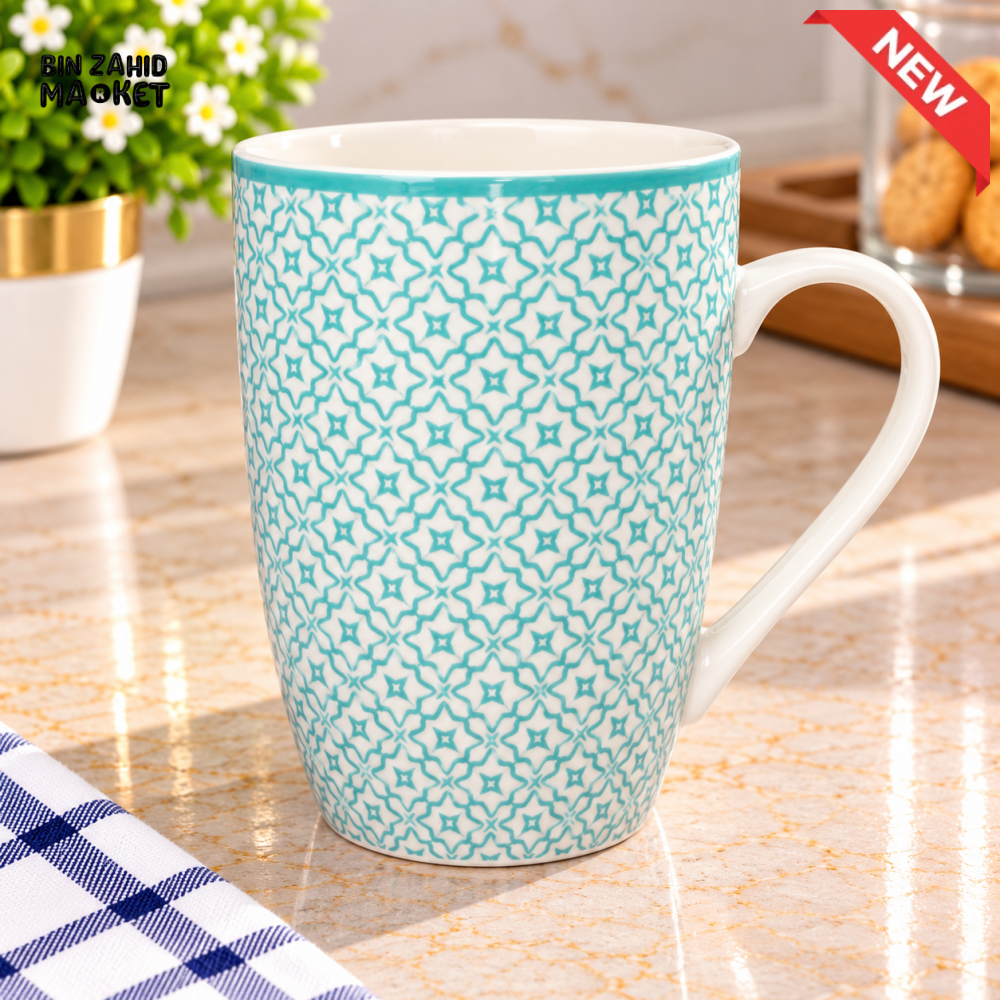 CERAMIC COFFEE MUG WITH TURQUOISE GEOMETRIC PATTERN - Mugs