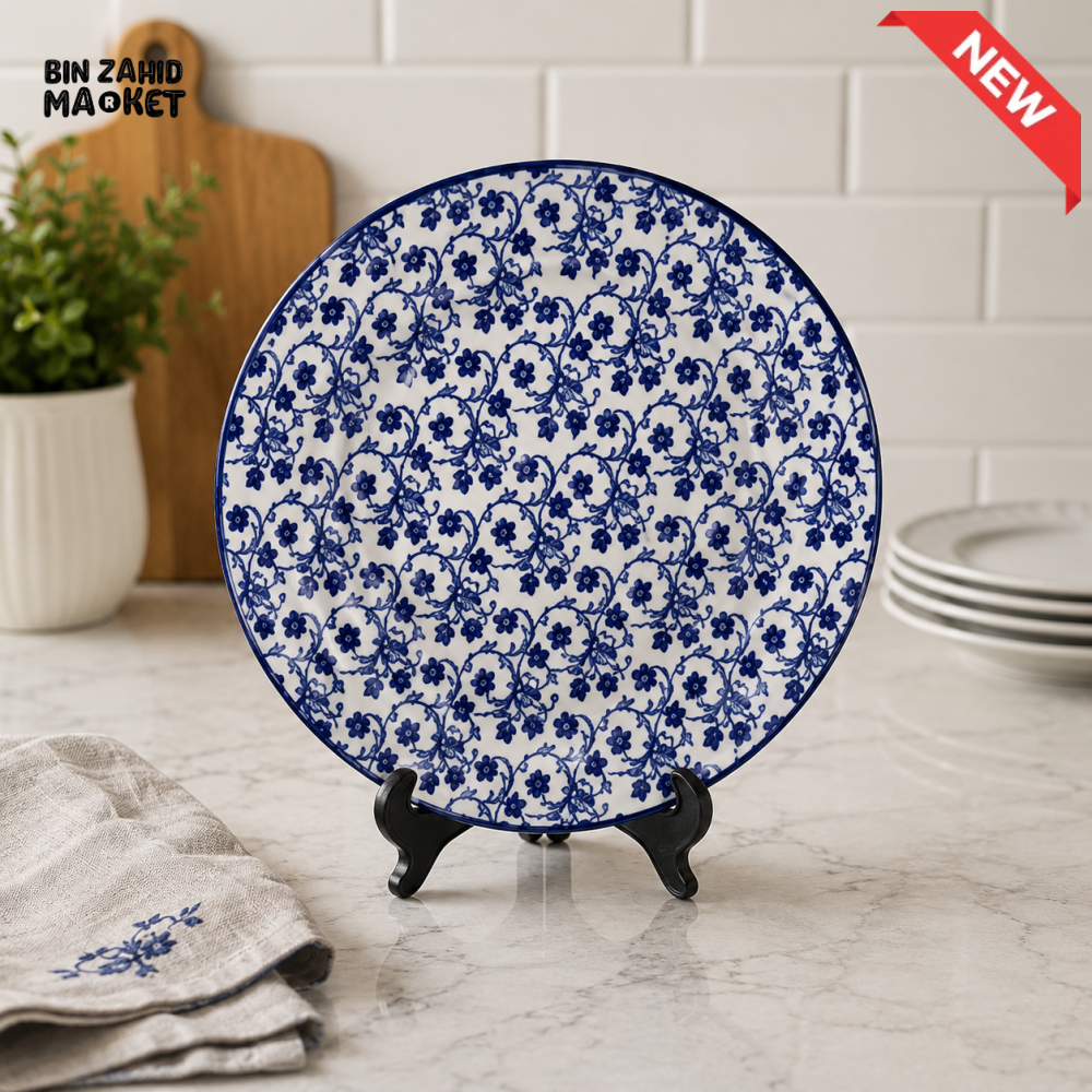 CERAMIC DINNER PLATE – BLUE FLORAL DESIGN / 10 INCH