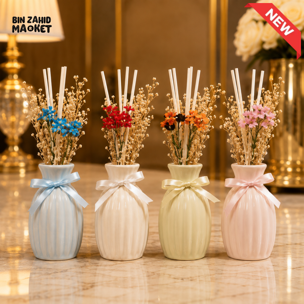 CERAMIC FLORAL DECORATIVE VASE WITH RIBBON - 1 PIECE