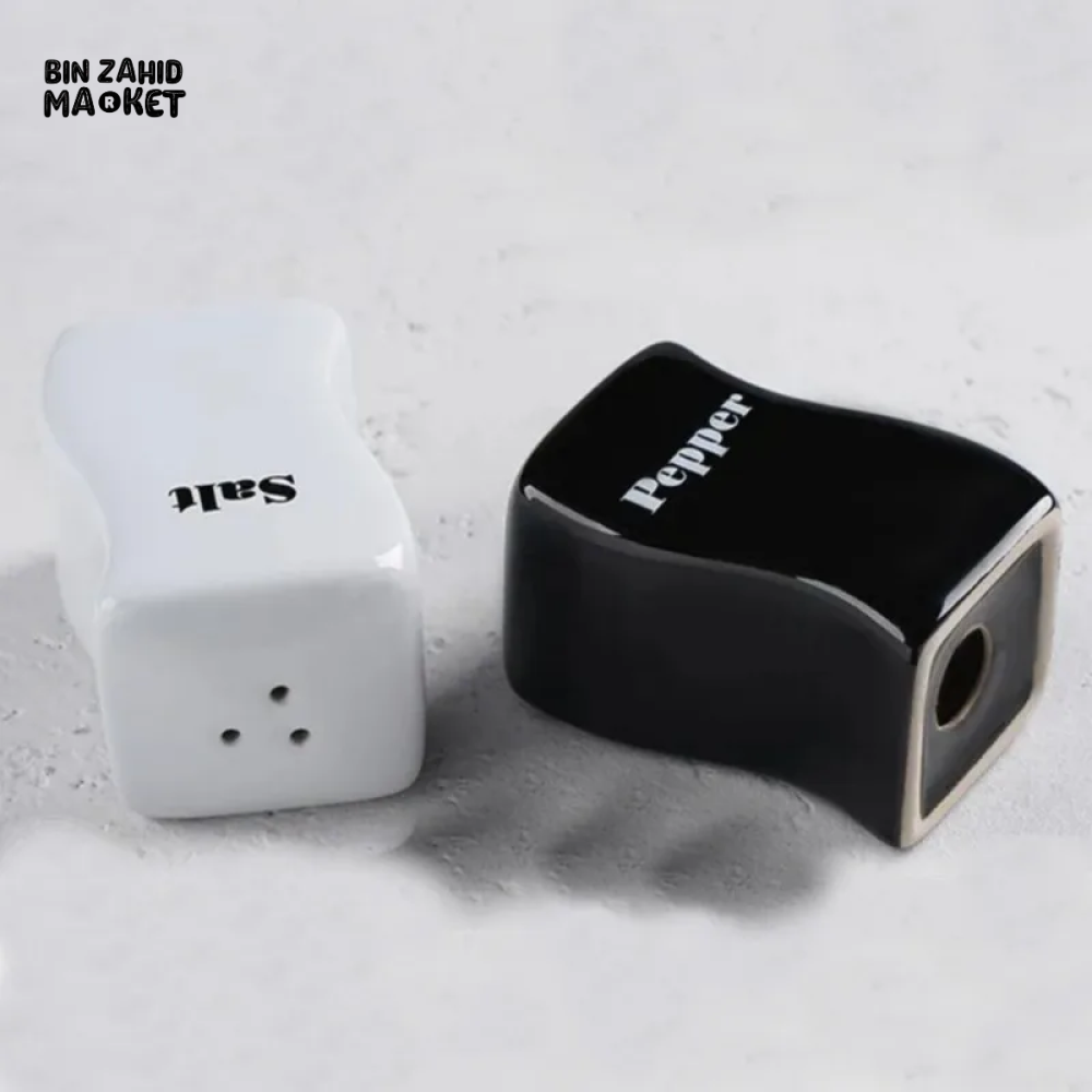 CERAMIC SALT & PEPPER SHAKER SET WITH IRON FRAME – KITCHEN DECOR & SPICE ORGANIZER