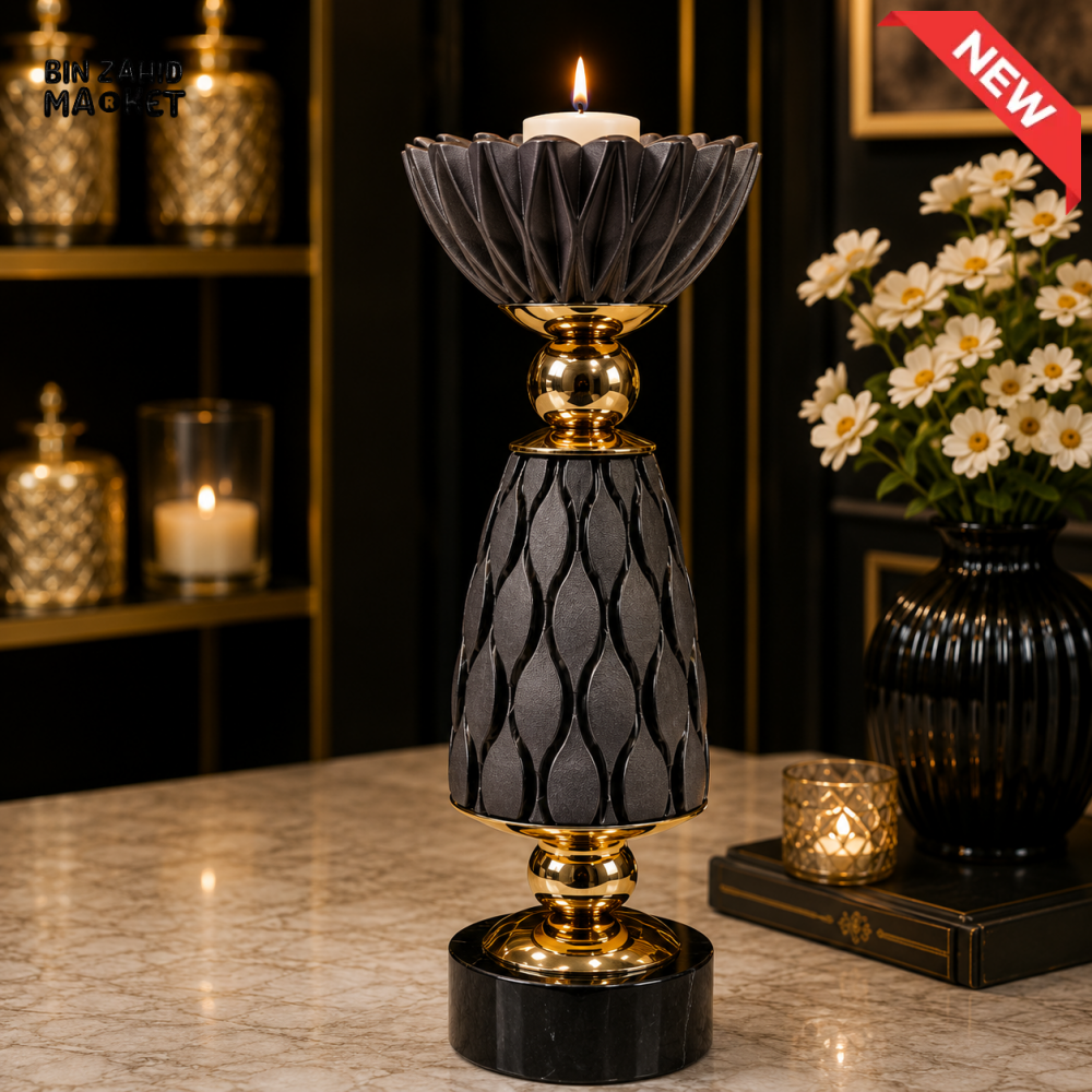 CHARCOAL GREY AND GOLD LUXURY DECORATIVE CANDLE HOLDER