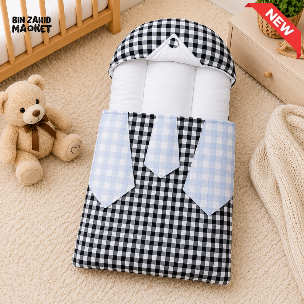 CHECKERED COTTON POLYESTER BABY CARRY NEST WITH SHIRT DESIGN - BLACK