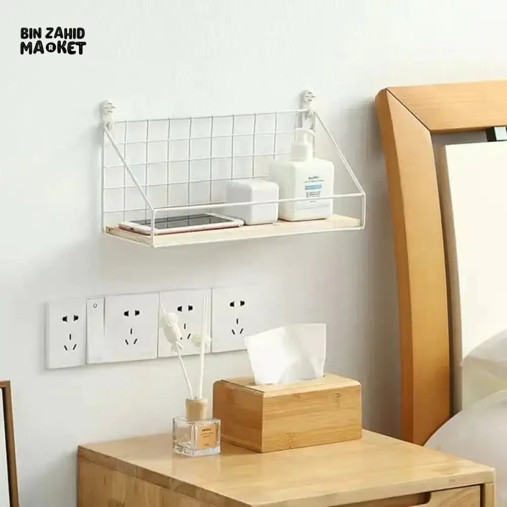CHECKS AND BOXES WALL SHELF White