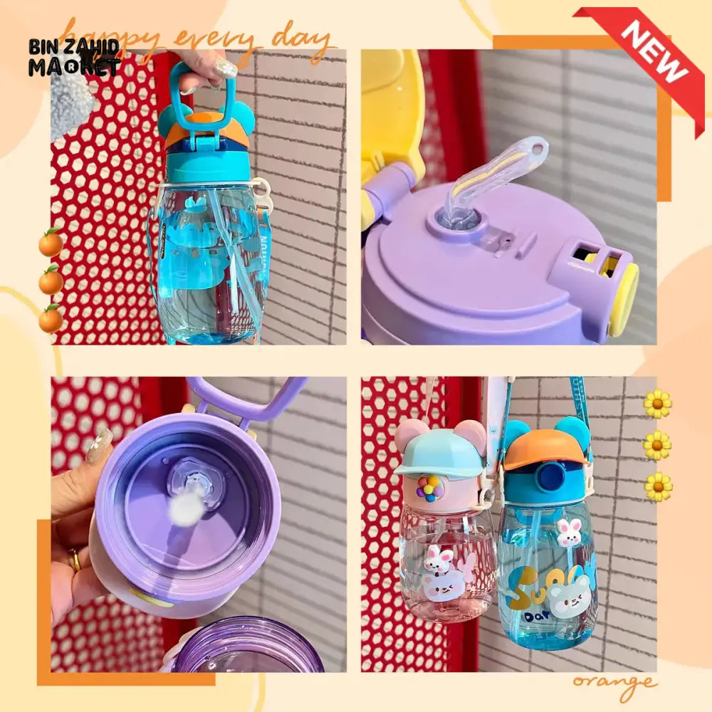 CHILDREN STRAW WATER BOTTLE 550ML – PORTABLE PLASTIC CUP FOR SCHOOL
