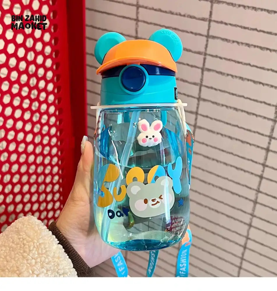 CHILDREN STRAW WATER BOTTLE 550ML – PORTABLE PLASTIC CUP FOR SCHOOL