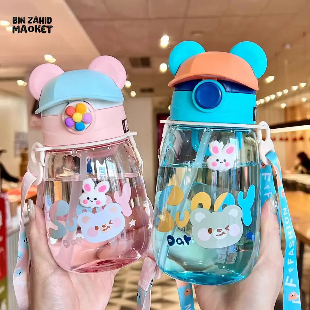 CHILDREN STRAW WATER BOTTLE 550ML – PORTABLE PLASTIC CUP FOR SCHOOL