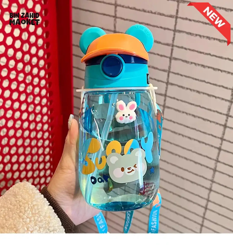 CHILDREN STRAW WATER BOTTLE 550ML – PORTABLE PLASTIC CUP FOR SCHOOL