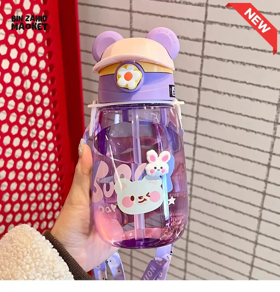 CHILDREN STRAW WATER BOTTLE 550ML – PORTABLE PLASTIC CUP FOR SCHOOL