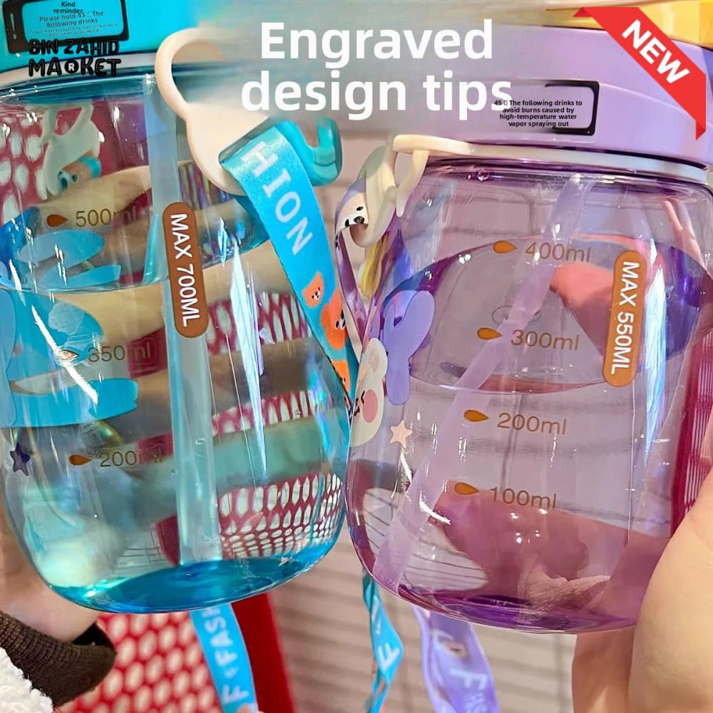 CHILDREN STRAW WATER BOTTLE 550ML – PORTABLE PLASTIC CUP FOR SCHOOL