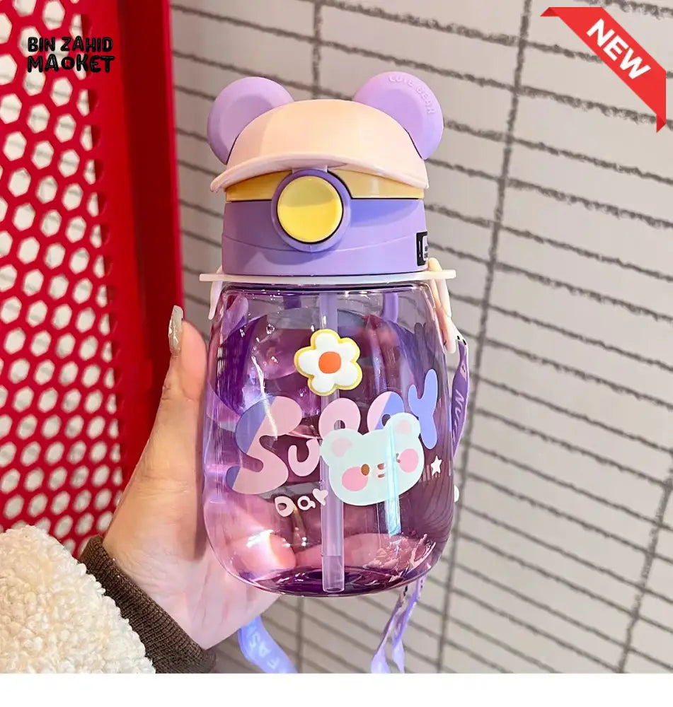 CHILDREN STRAW WATER BOTTLE 550ML – PORTABLE PLASTIC CUP FOR SCHOOL