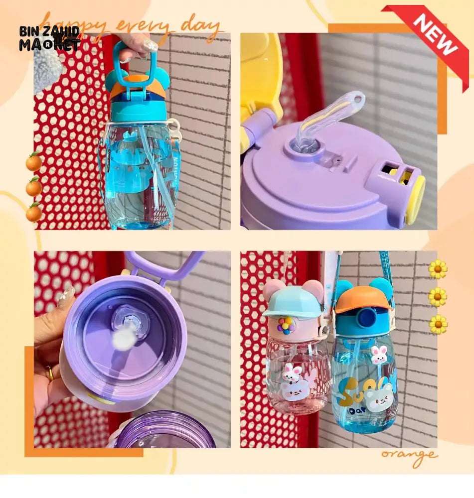 CHILDREN STRAW WATER BOTTLE 550ML – PORTABLE PLASTIC CUP FOR SCHOOL