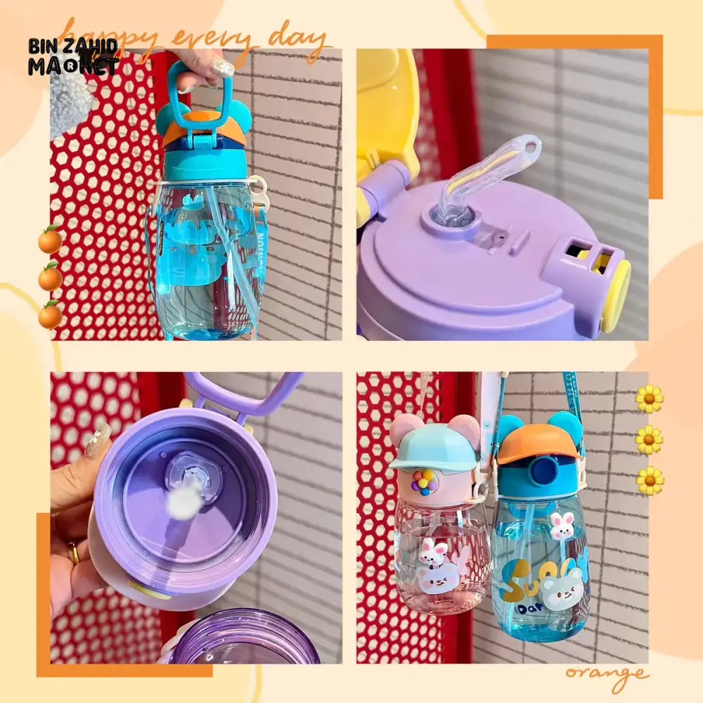 CHILDREN STRAW WATER BOTTLE 550ML – PORTABLE PLASTIC CUP FOR SCHOOL