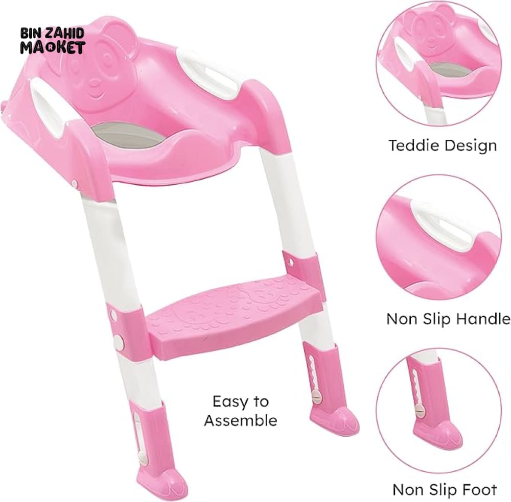 CHILDREN'S TOILET LADDER CHAIR – TODDLER TRAINING SEAT FOR BOYS & GIRLS WITH NON-SLIP STEPS - PINK