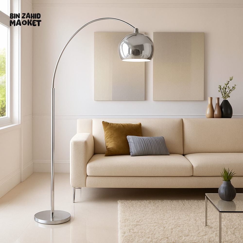 CHROME ARC FLOOR LAMP – MODERN LIGHT WITH MARBLE BASE FOR HOME & OFFIC