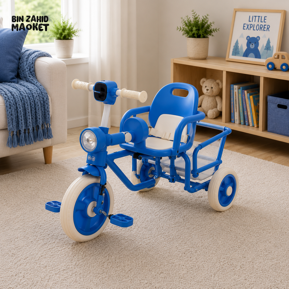 CLASSIC KIDS PEDAL TRICYCLE WITH BASKET - BLUE