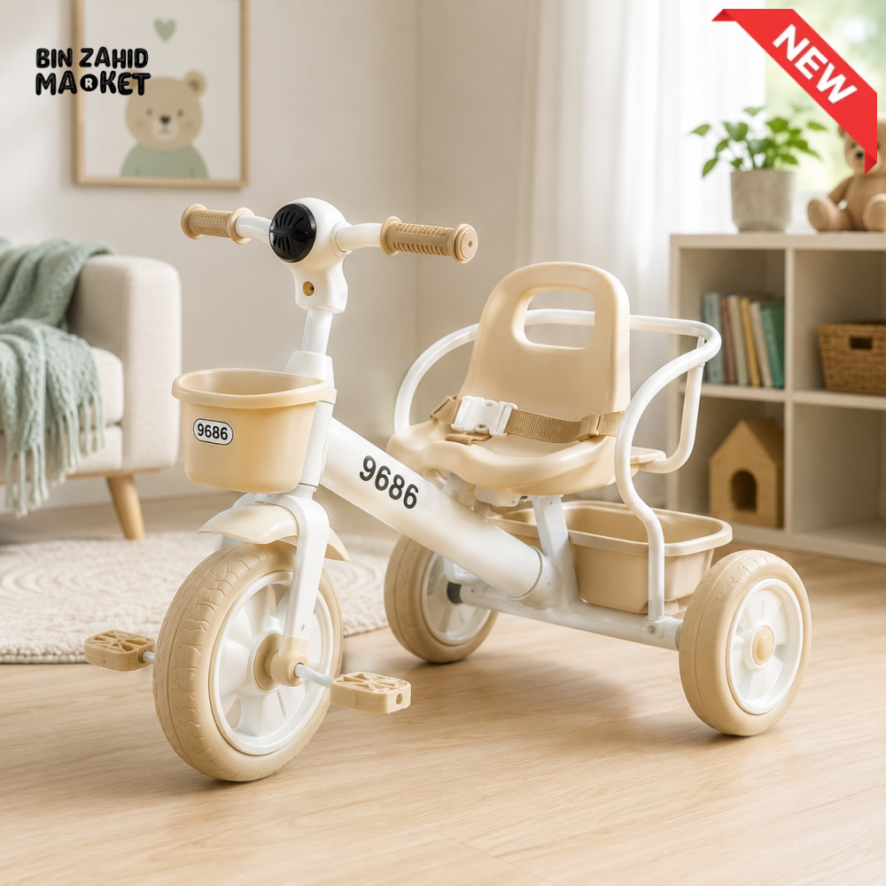 CLASSIC KIDS PEDAL TRICYCLE WITH BASKET - WHITE