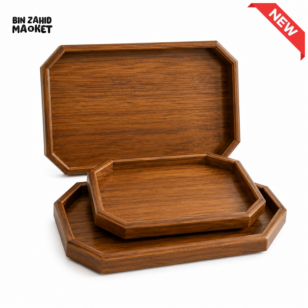 CLASSIC WALNUT WOOD SERVING TRAY SET – 3 PIECES