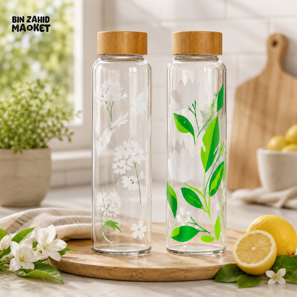 CLEAR 500ML COLOR CHANGING BOROSILICATE GLASS BOTTLE WITH BAMBOO LID