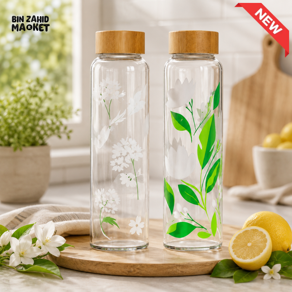 CLEAR 500ML COLOR CHANGING BOROSILICATE GLASS BOTTLE WITH BAMBOO LID