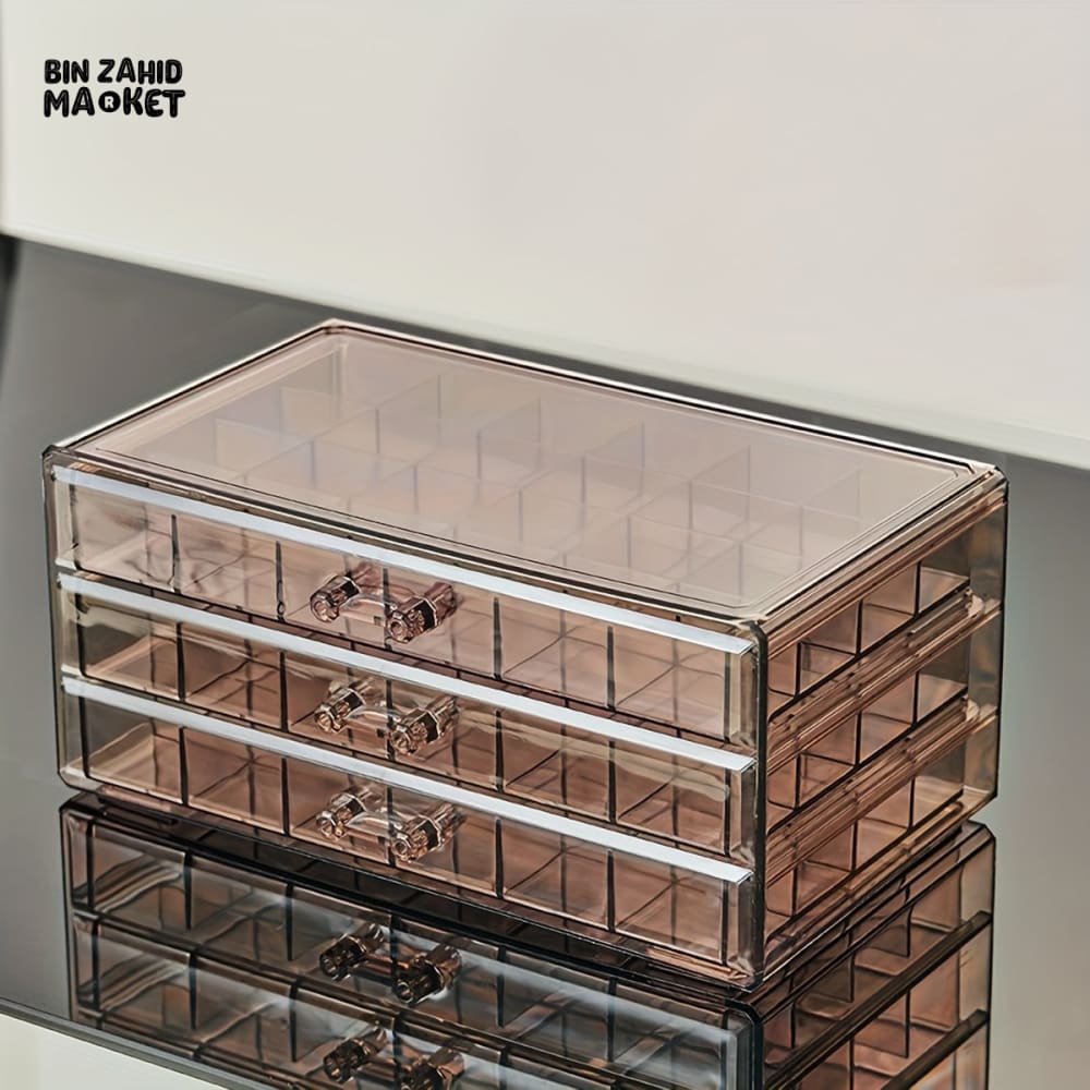 CLEAR ACRYLIC 3-LAYER JEWELRY ORGANIZER – EARRING & RING STORAGE BOX FOR DRESSING TABLE
