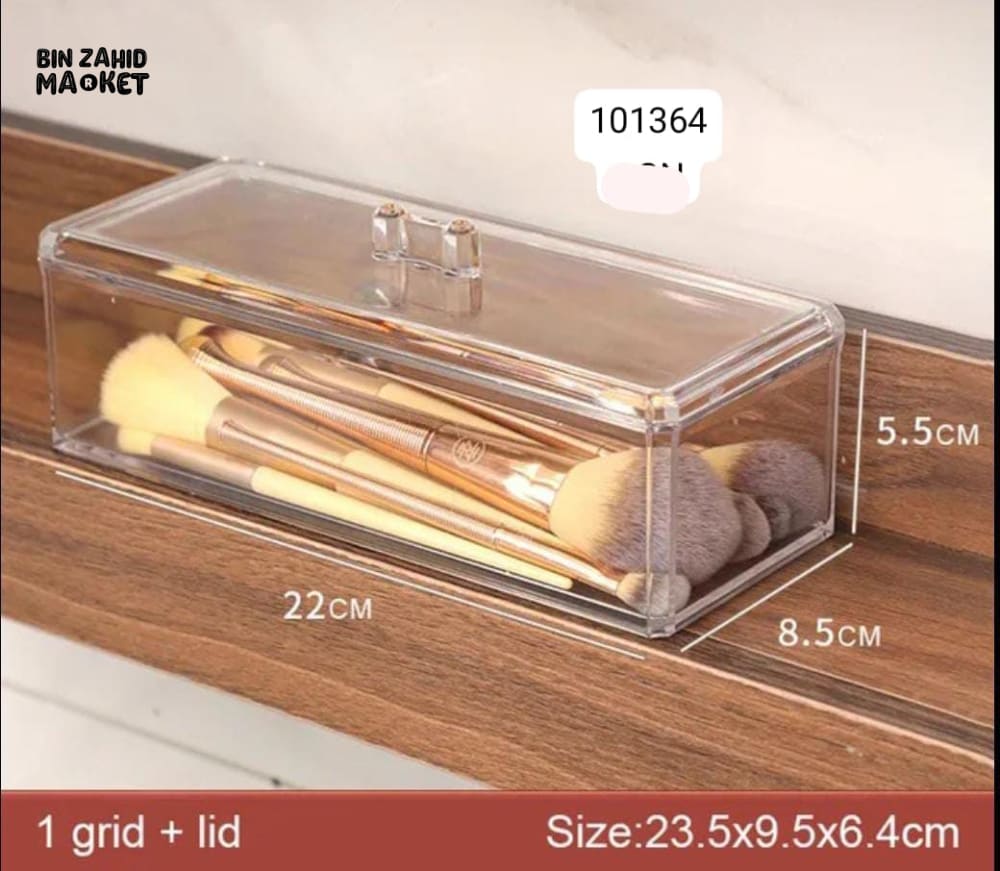 CLEAR ACRYLIC MAKEUP ORGANIZER – LIPSTICK HOLDER COTTON SWAB BOX COSMETIC STORAGE BRUSH & JEWELRY CADDY