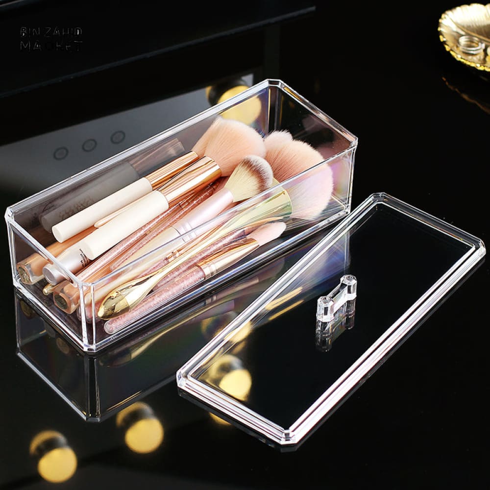 CLEAR ACRYLIC MAKEUP ORGANIZER – LIPSTICK HOLDER COTTON SWAB BOX COSMETIC STORAGE BRUSH & JEWELRY CADDY