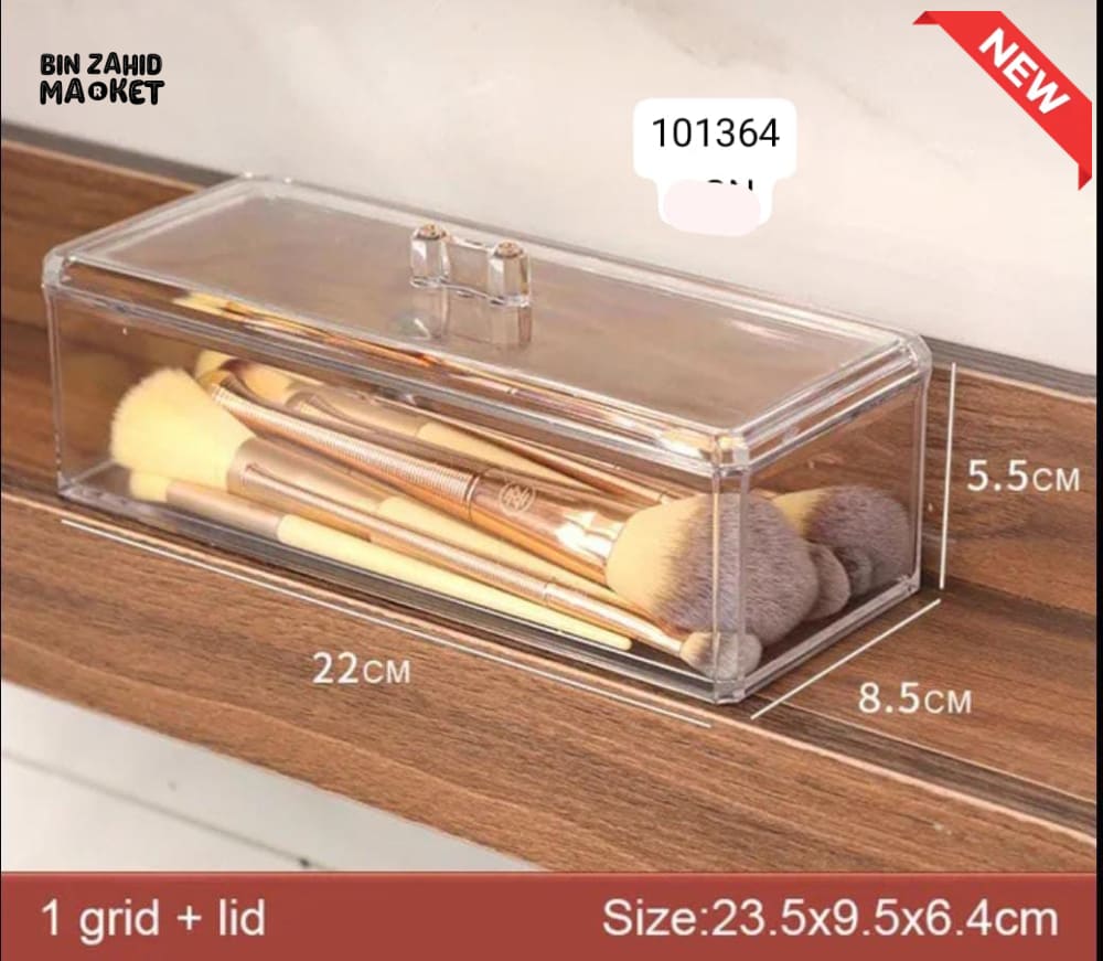 CLEAR ACRYLIC MAKEUP ORGANIZER – LIPSTICK HOLDER COTTON SWAB BOX COSMETIC STORAGE BRUSH & JEWELRY CADDY