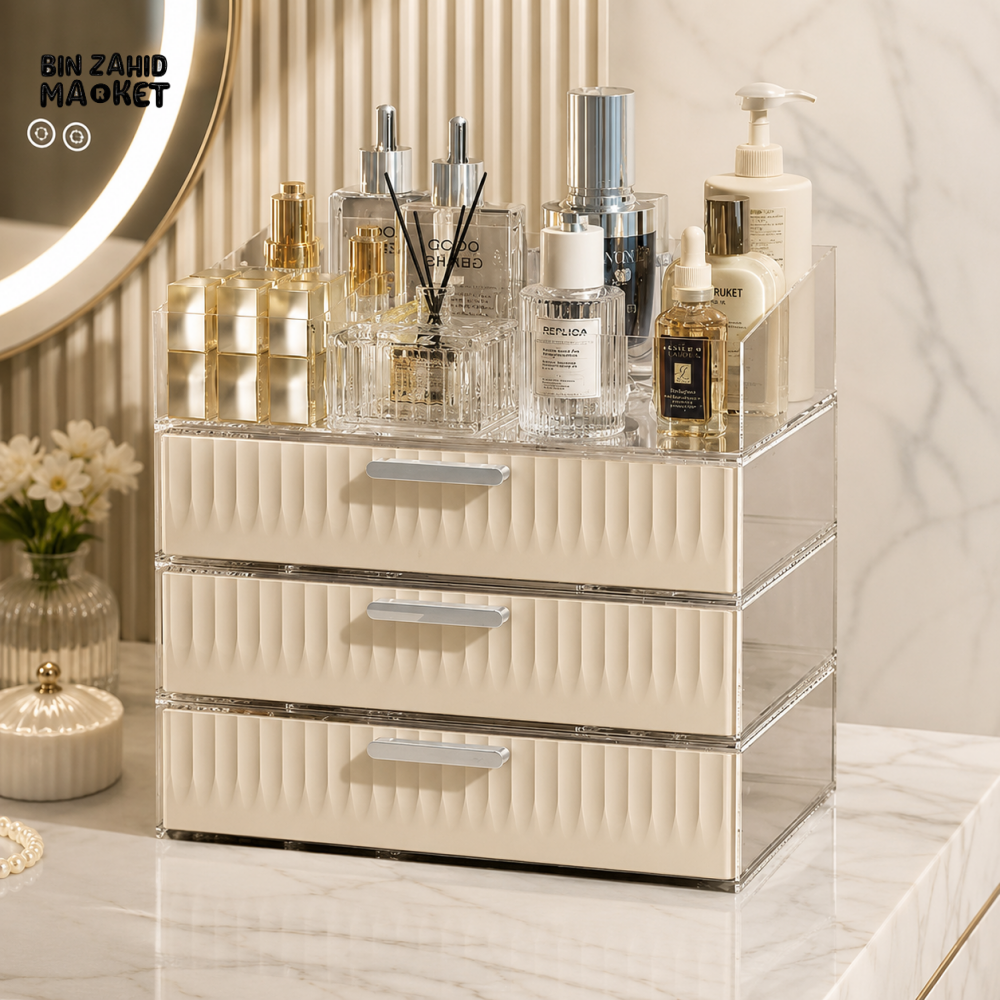 CLEAR & CREAM 4-DRAWER COSMETIC STORAGE ORGANIZE
