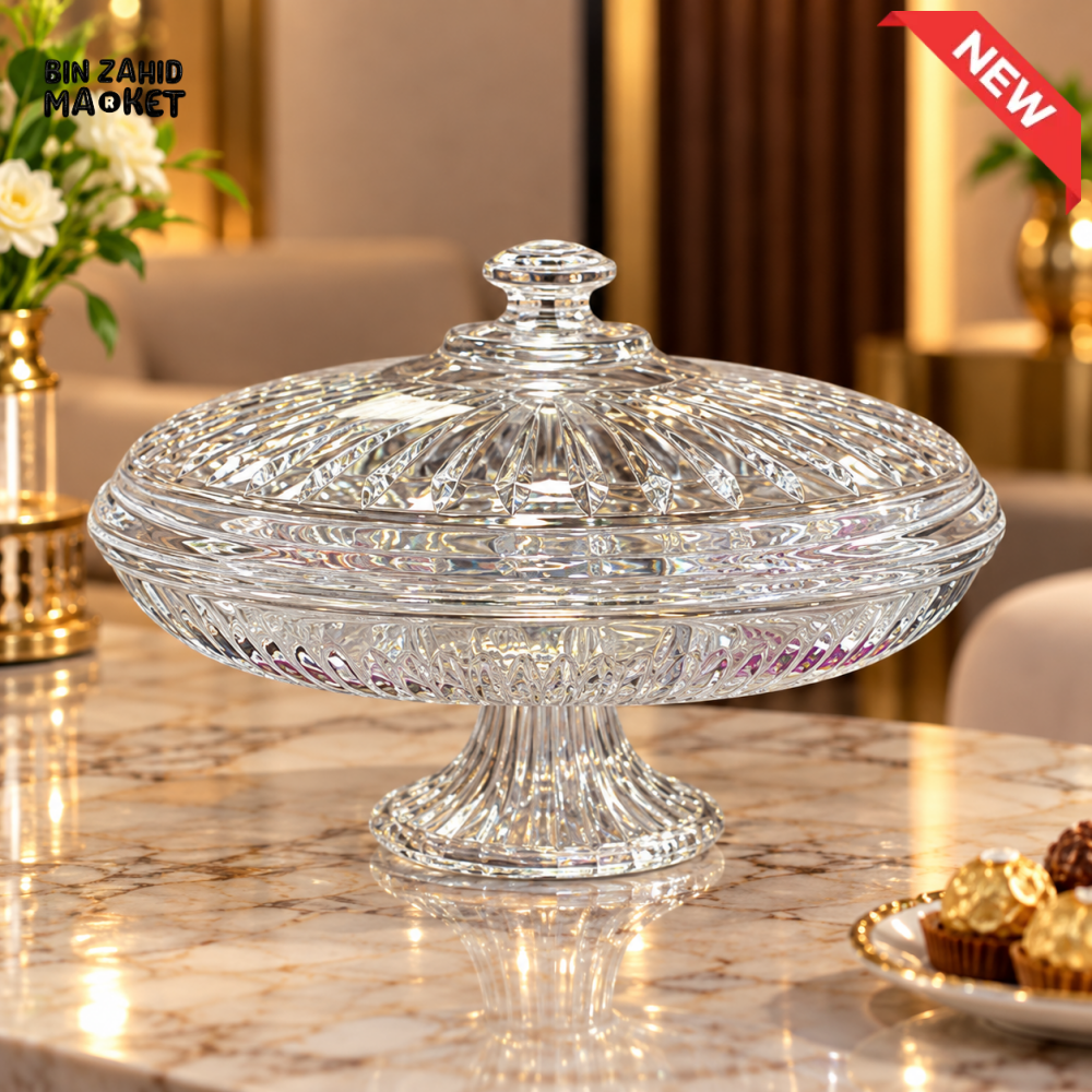 CLEAR CRYSTAL STYLE PEDESTAL SERVING BOWL WITH LID - Serving bowl