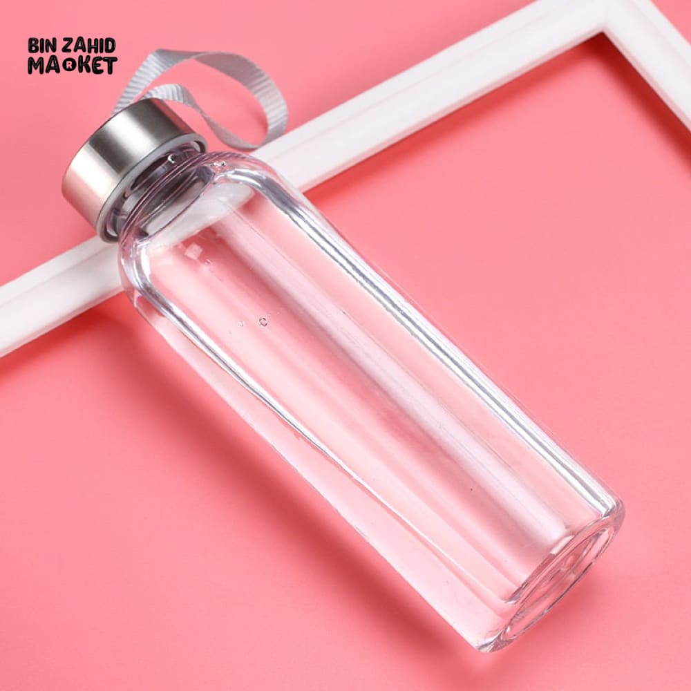 CLEAR GLASS WATER BOTTLE WITH STEEL LID – LUXURY VILLA TABLETOP DISPLAY 500ML