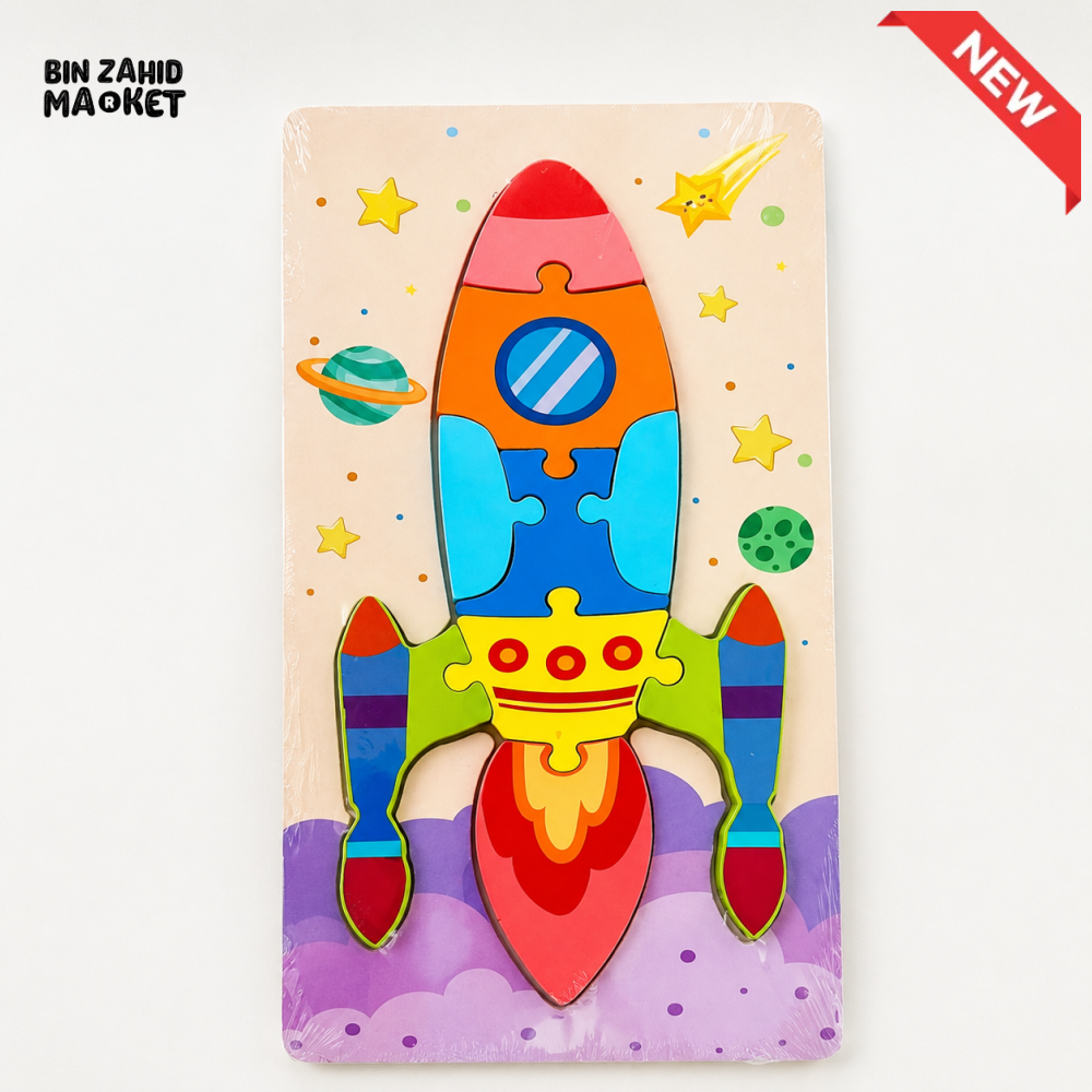 COLORFUL ROCKET SHAPE WOODEN JIGSAW PUZZLE TOY