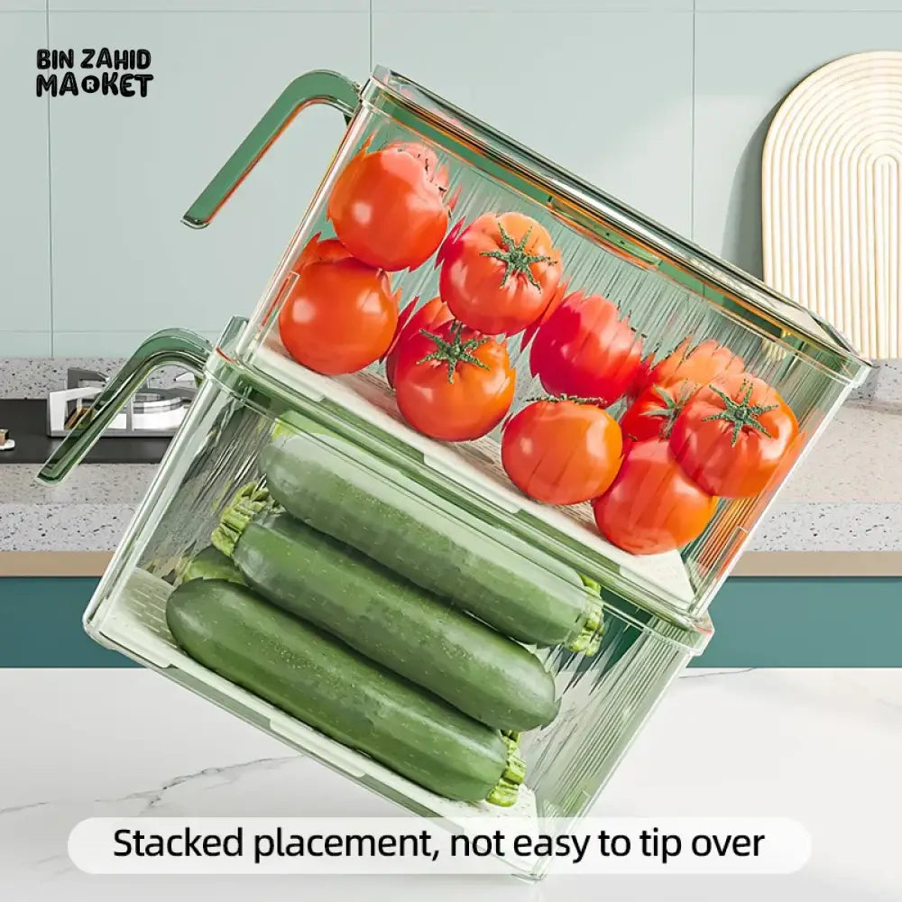 COMPACT ACRYLIC FRIDGE ORGANIZER WITH HANDLE – DURABLE & REUSABLE FOR FRUITS & VEGGIES