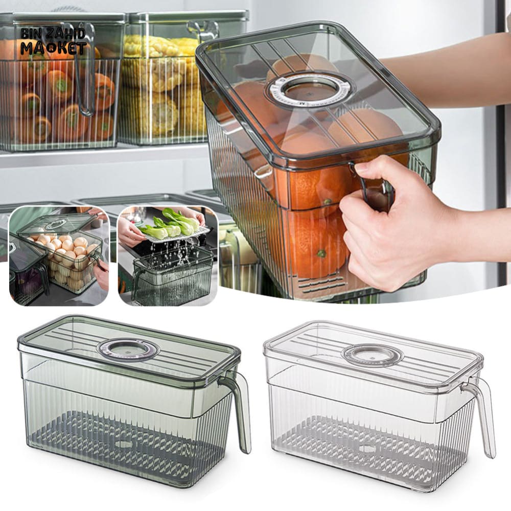 COMPACT ACRYLIC FRIDGE ORGANIZER WITH HANDLE – DURABLE & REUSABLE FOR FRUITS & VEGGIES